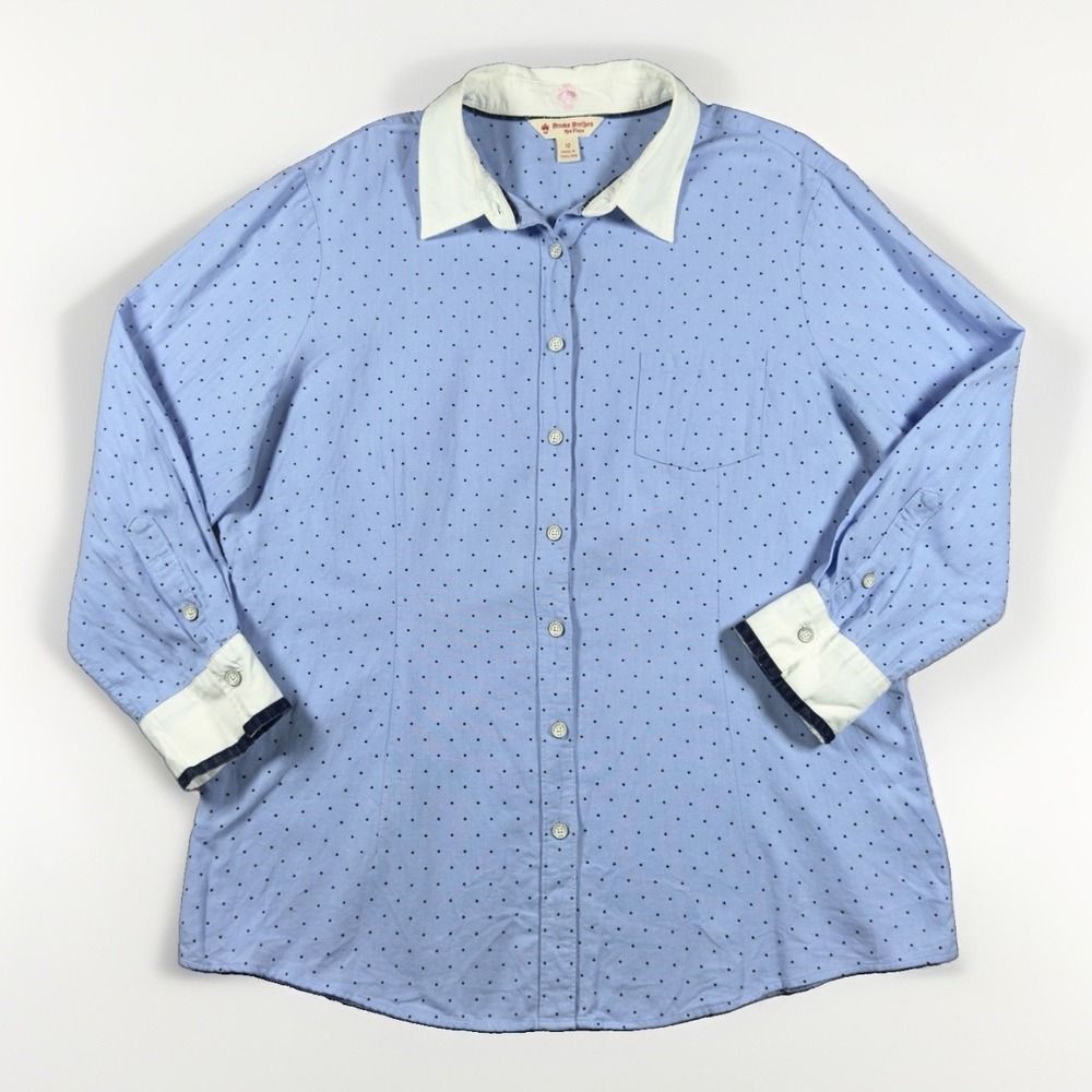 Brooks Brothers 1818 Women's Size 12 Blue Polka Dot 3/4 Sleeve Button Shirt